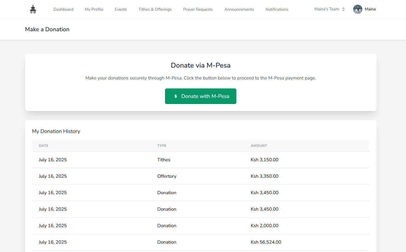 Donations page