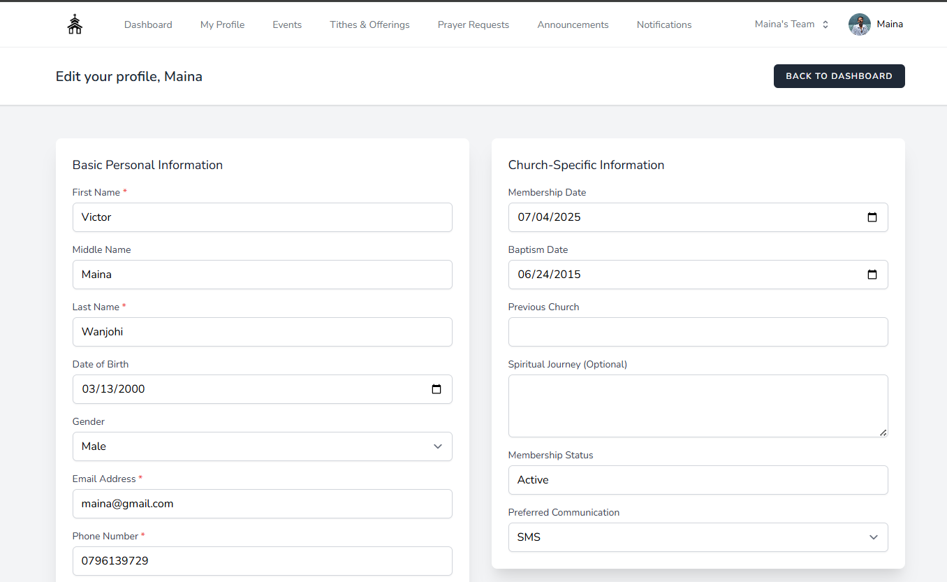 Member Details page