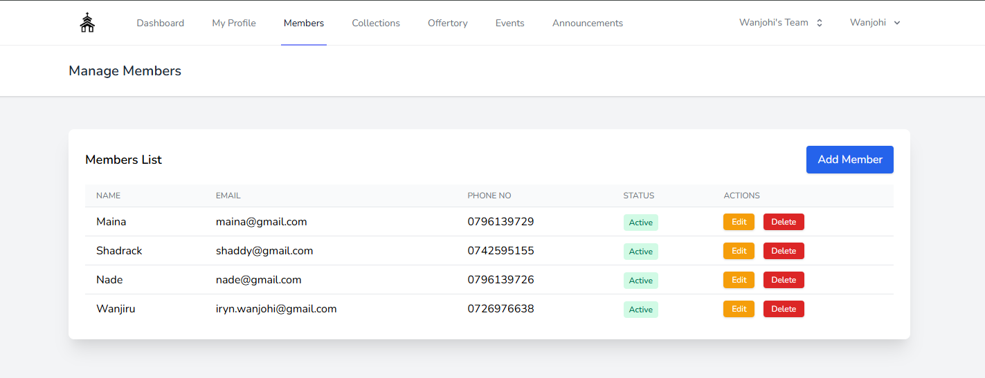 Member Management page